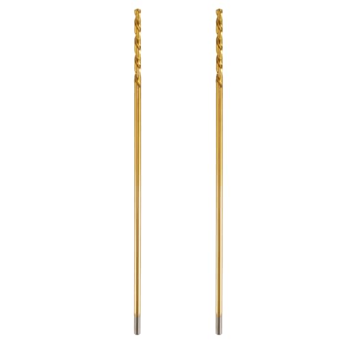 1/4 Inch x 12 Inch Titanium-Coated Drill Bits - Aircraft Steel High Speed Steel, 2 Pack