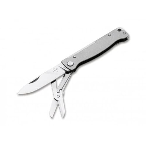B?ker Plus Atlas Multi Gen 2-2.64" 12C27 Steel Blade Plus Scissors, Slipjoint with Stonewashed Stainless Steel Frame - 01BO856