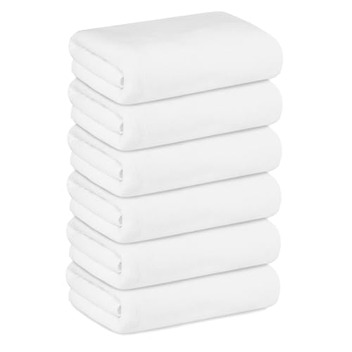 Microfiber Bath Towels Set - White, 30x60 Inches, 6 Pack with Hanging Loops