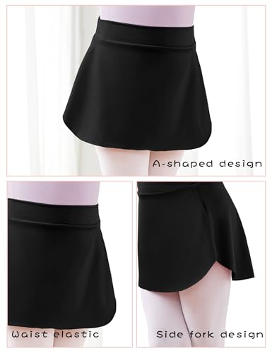 Girls Kids Pull-On Ballet Skirt - Elastic Short Mini Dance Skirt, 3-5T, Black