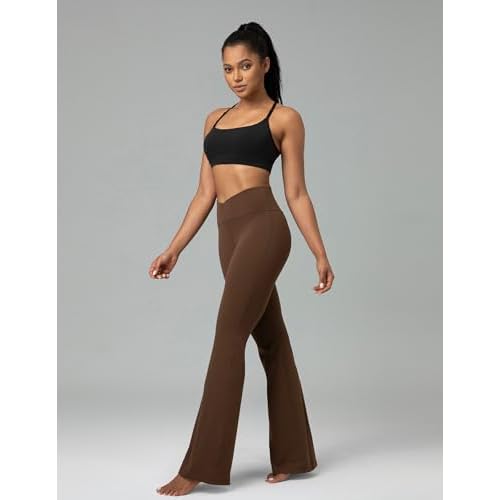 Colorfulkoala Women's Dreamlux Crossover Flare Leggings High Waisted Tummy Control Wide Leg Yoga Pants 29.5" / 31.5" Inseam