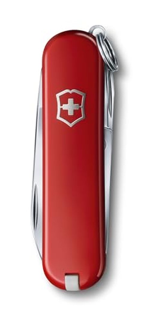 Victorinox Classic SD Swiss Army Knife, Compact, 7 Functions, Swiss Made Pocket Knife with Small Blade, Screwdriver and Key Ring - Style Icon (Red)