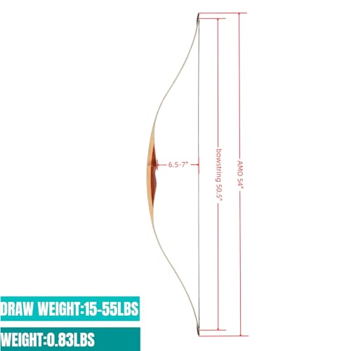 KAINOKAI 54" Traditional Laminated Recurve Bow/Archery Amercian Hunting&Target Horse Bow/Longbow Most Arrows fits,15-55 lbs for Kids Teens & Adults