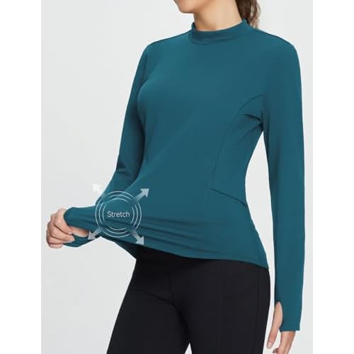 baleaf Women's Thermal Shirts Fleece Lined Tops Long Sleeve Mock Neck Cold Weather Running Workout Gear Pocket Thumbhole