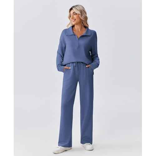 PINSPARK 2 Piece Sets for Women 1/2 Zip Sweatsuit Loose Fit Sweatshirt Straight Leg Pants 2025 Matching Outfit Fall Tracksuit