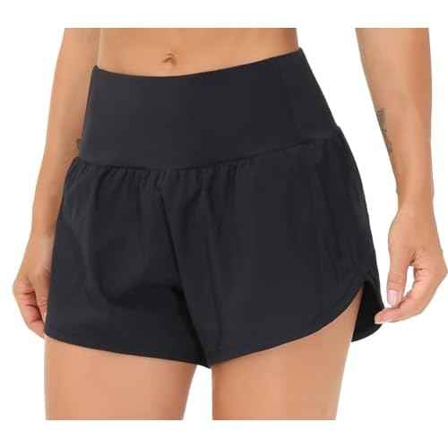 THE GYM PEOPLE Womens High Waisted Running Shorts Quick Dry Athletic Workout Shorts with Mesh Liner Zipper Pockets