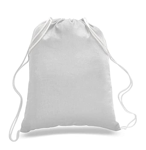 Set of 6 Durable Cotton Drawstring Tote Bags 14x18 White