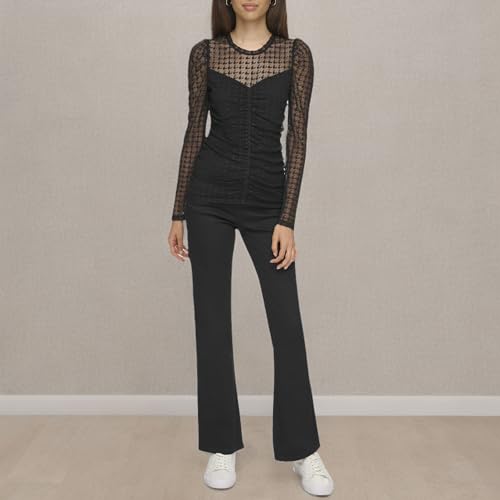 KARL LAGERFELD Womens Houndstooth Mesh Long Sleeve Blouse
