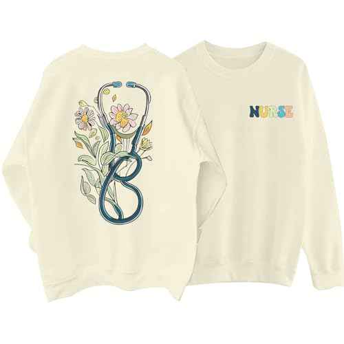 Nurse Graphic Crewneck Sweatshirts for women Floral Stethoscope Lightweight Sweatshirt Pullover Hoodie Nurses Gifts