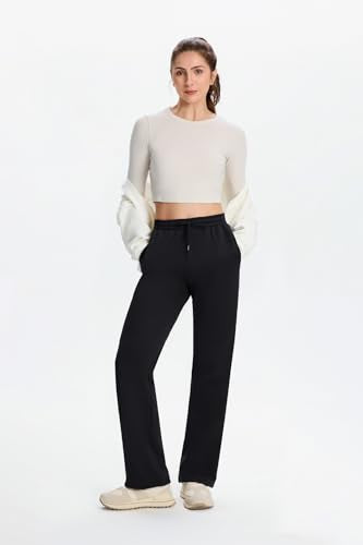 Women's Thermal Fleece-Lined Pants with Pockets - Medium, 27 Inch Inseam, Black