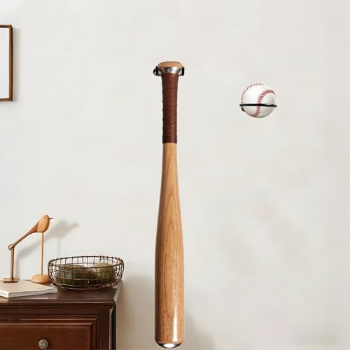 Baseball Bat Wall Mount Set - 2 Pack Bat & Ball Display Holders, Black - Variation of THIS listing