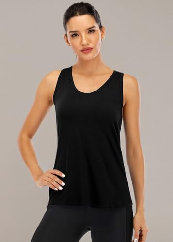 ICTIVE Workout Tank Tops for Women Sleeveless Yoga Tops for Women Mesh Racerback Backless Running Gym Shirts Black M