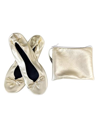 Foldable Ballet Flats for Women – Small / Champagne, Portable Travel Shoes with Carrying Pouch