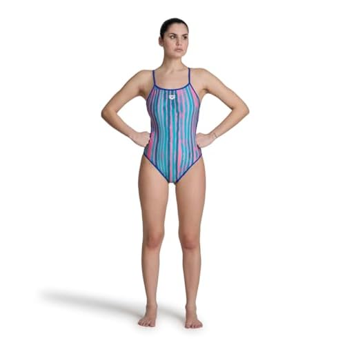 ARENA Performance Women's Reversible Challenge Back Athletic Swimsuit MaxLife One Piece Training Suit, Neon Blue/Multi