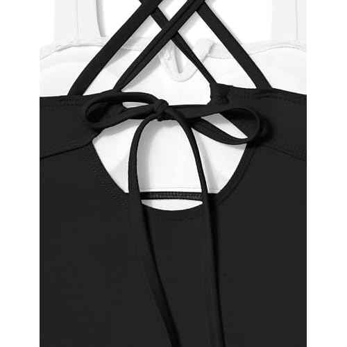 Shallmu Girls One Piece Swimsuits Color Block Dual Crossback Straps with Cover Up Skirt Girl's Swimwear 9-16Y