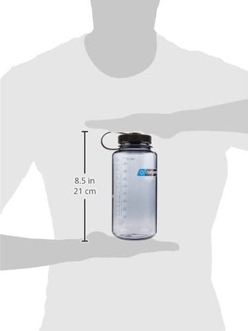 Nalgene Sustain Tritan BPA-Free Water Bottle Made with Material Derived From 50% Plastic Waste (using ISCC certified mass balance), 32 OZ, Wide Mouth, Gray w/ Black Lid