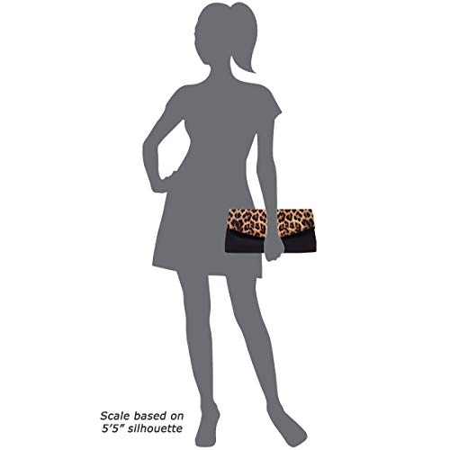 JNB Synthetic Leather Leopard Print Fold Over Clutch - Brown