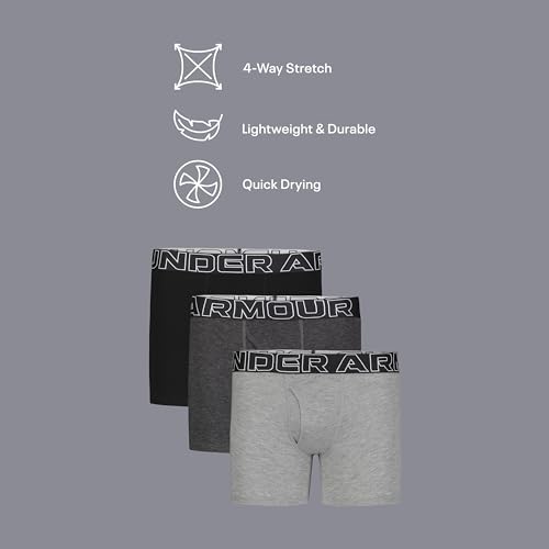 Under Armour Boys' Multipack Performance Cotton Boxer Briefs - Medium / Steel Gray & Black