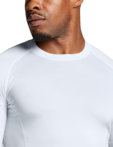 Men's UPF 50+ Long Sleeve Compression Shirt Water Sports Rash Guard 3 Pack Large White