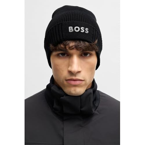 BOSS Mens Small Logo Cotton Blend Knit Hat