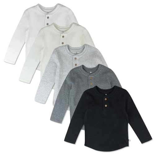 Organic Boys' Waffle Henley Shirt 2T Black Ombre - 5-Pack