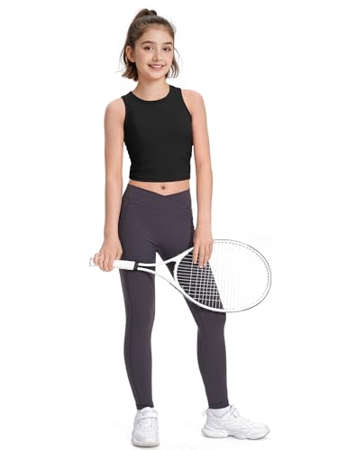 Girls Athletic Tank Top - Sleeveless Dance Crop Top for Kids, 6 Years, Black
