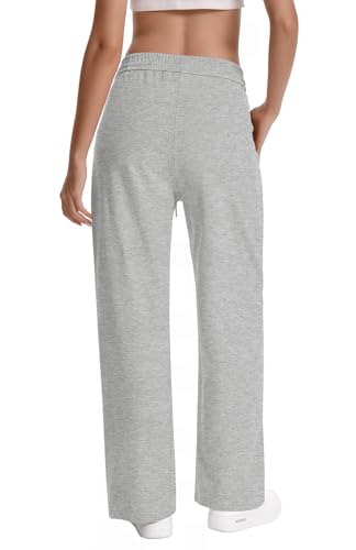 Women Baggy Straight Leg Sweatpants with Drawstring - Medium Grey, 28 Inch Inseam