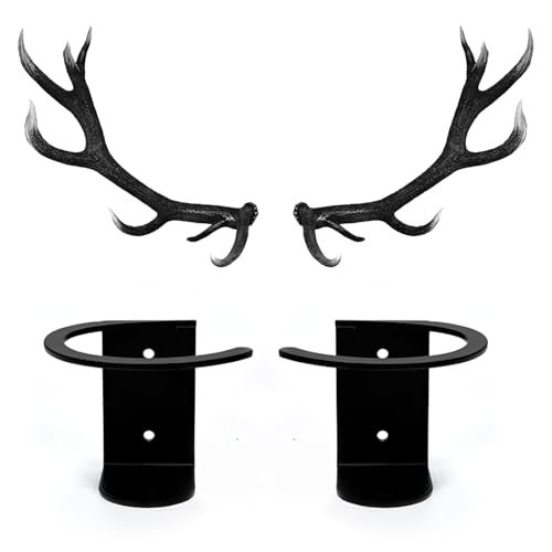 Black Deer Antler Wall Mounting Kit 2 Pack for Elk Moose Trophy Display