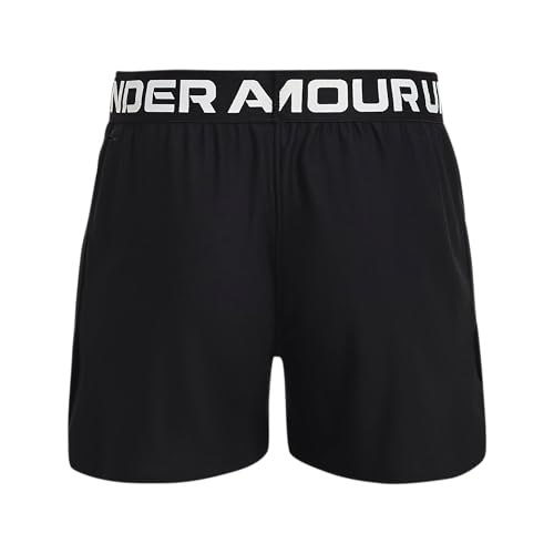 Under Armour Girls Play Up Solid Shorts , Black (001)/Metallic Silver , Youth Medium