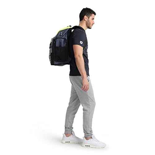 ARENA Spiky III Backpack 45 Swimming Athlete Sports Gym Rucksack Large Training Gear Equipment Swim Bag for Men and Women, 45 Liters, Navy/Neon Yellow
