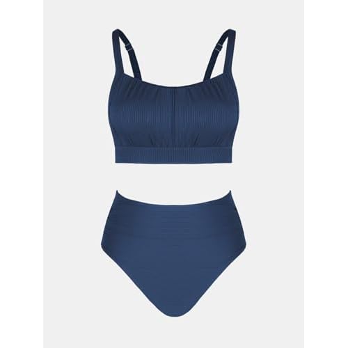 CUPSHE Women's Bikini Sets Two Piece Bathing Suit High Waisted Square Neck Adjustable Straps Ruched