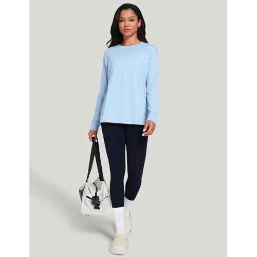 HeyNuts Pima Cotton Workout Long Sleeve Shirts for Women Crew Neck Athletic Basic Shirts Casual Tops