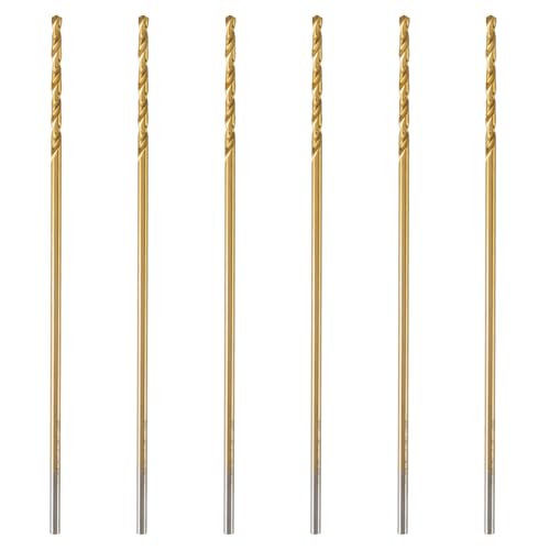 1/8 Inch x 6 Inch Titanium-Coated Drill Bits 6 Pack for Wood Plastic Metal - Long High-Speed Steel Aircraft Drill Bit with Split Point