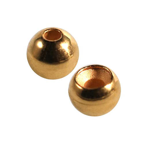 Brass Fly Tying Beads - Gold Round Ball Beads for Fly Fishing 2.8mm 100 Count - Temorah