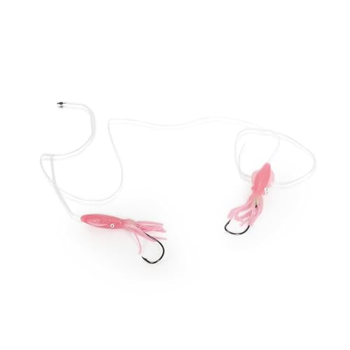 Fishing Rig Set - Pink Squid Teasers with Octopus Hooks, 60lb Leader - 5 Pack
