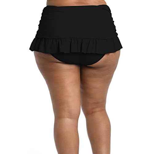 La Blanca Women's Island Goddess Skirted Ruffle Hipster Bikini Swimsuit Bottom, Black, 22W
