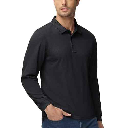 MAGCOMSEN Men's Polo Shirts 3 Button Quick Dry Performance Long Sleeve Tactical Shirts Pique Jersey Golf Shirt