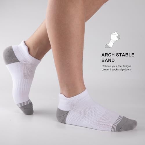 Men's Ankle Cotton Socks 8 Pairs - Breathable Cushioned Athletic Running Socks, Medium-Large, White