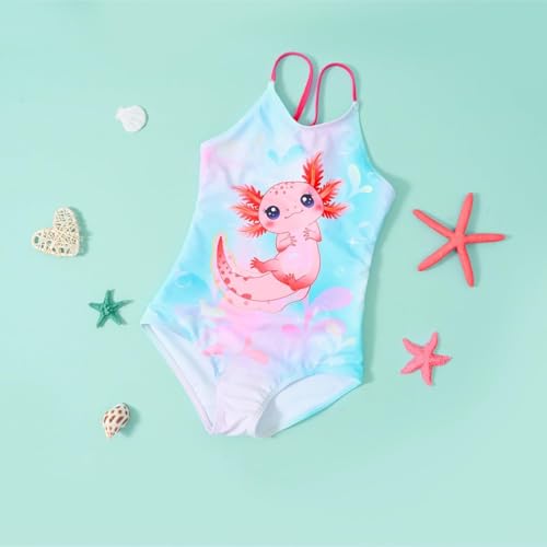 Girls One Piece Swimsuit Kid Bathing Suit Axolotl Blue 7-8 Years