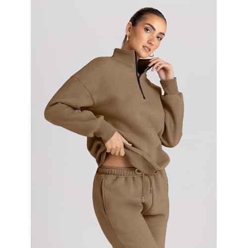 Trendy Queen Womens Sweatsuits 2 Piece Outfits Fall Lounge Sweat Sets Half Zip Sweatshirts with Baggy Sweatpants