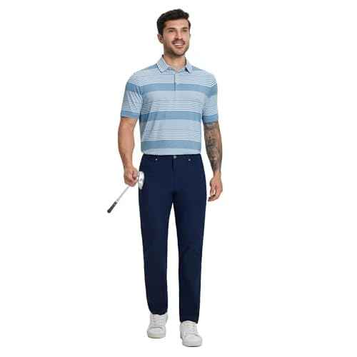 MICHEL ROUEN Mens Polo Shirts Heather Jacquard/Print/Striped Performance Moisture-Wicking Casual Collared Golf Shirts for Men