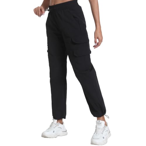 Water-Resistant Women's Hiking Pants with Pockets - Adjustable Leg, X-Large, Dark Black