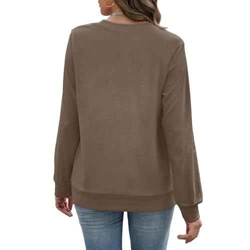 RUMIA Crewneck Fall Sweatshirts for Women Trendy- Women's Plain Long Sleeve Pullover Tops with Pockets Fashion