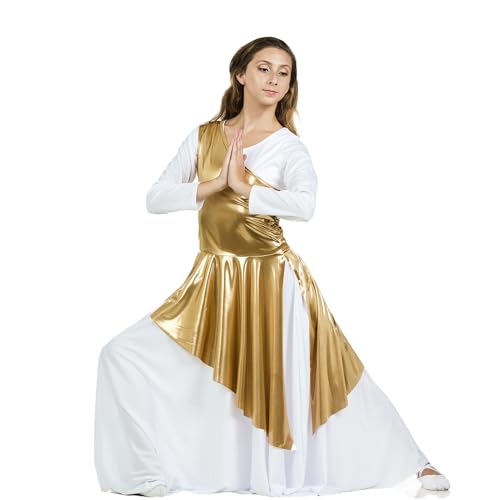 Danzcue Women's Asymmetrical Praise Dance Tunic - Gold Large-X-Large Variation