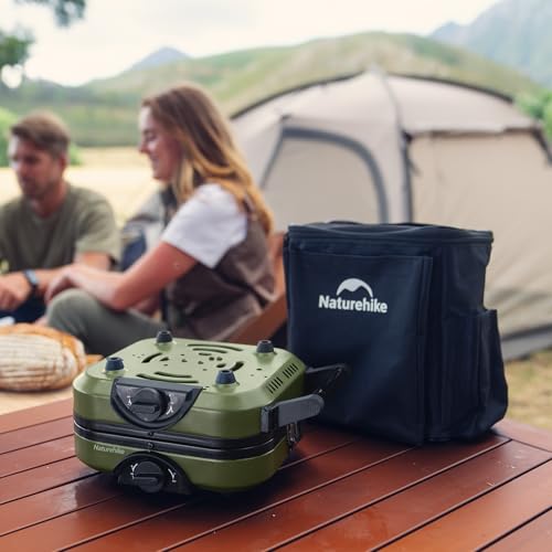 Naturehike 2 Burner Folding Camping Stove, Portable Propane Gas Stove with Carry Bag, 16000 BTU High-Performance Camp Stove with ETL Certification, Adjustable Burners & Piezo Ignition