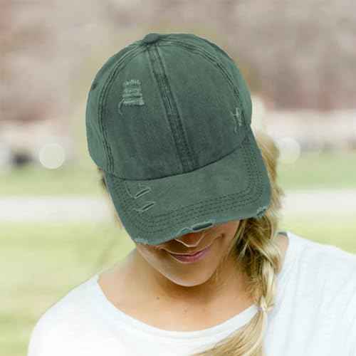 Womens Criss Cross Ponytail Baseball Cap Distressed Ponytail Hat High Messy Bun Trucker Ponycap for Outdoor Sports
