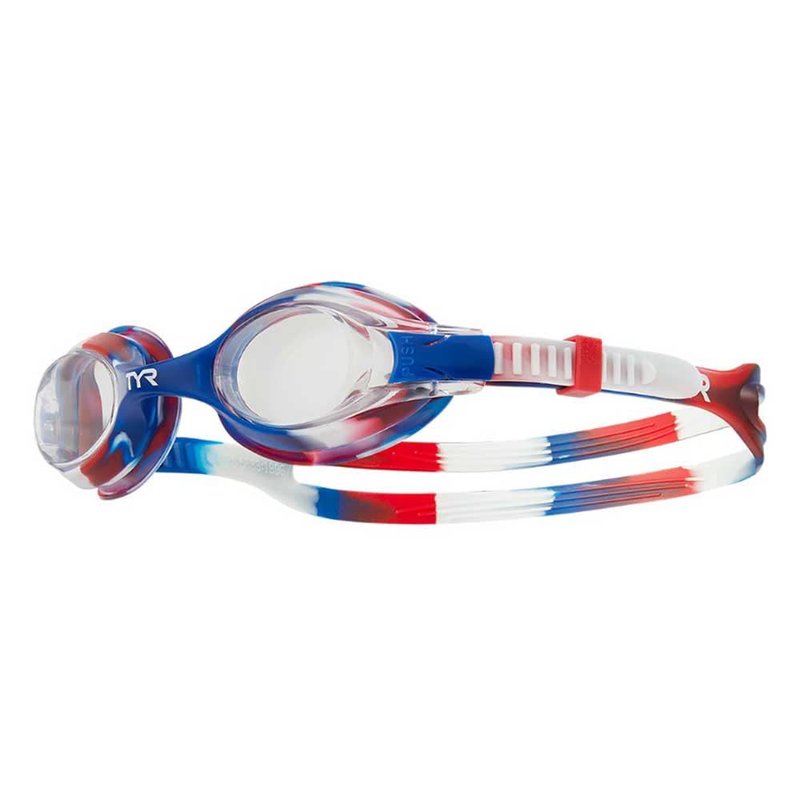 TYR Swimple Tie-Dye Kids' Swim Goggles - Non-Mirrored Swimming Goggles for Competitive Training and Recreation - Anti-Fog, UVA/UVB Protection, Watertight Seal - Red/Navy
