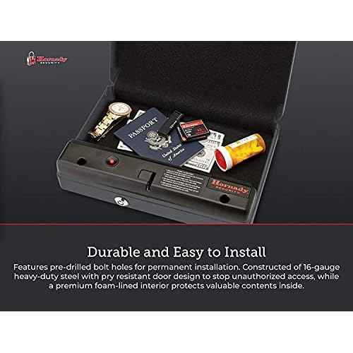 Hornady Handgun Vault Safe with Keypad Entry ? Secure Your Firearms and Valuables ? 4-6 Keypad Entry, Interior Light and Backup Keys ? Black, 12 (H) x 8.3 (W) x 2.6 (D) Inches ? Item 95432