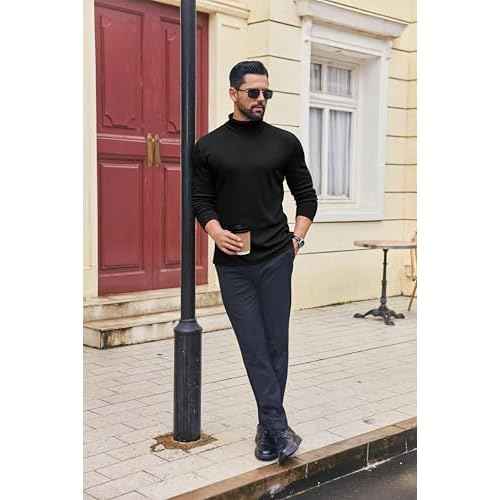 Ekouaer Mens Turtleneck Shirts Ribbed Lightweight Sweater Long Sleeve Casual Pullover Thermal Undershirts S-XXL