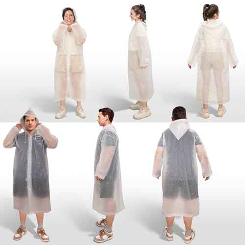 Rain Ponchos for Adults Reusable (2 Pack), Waterproof EVA Raincoats with Hood & Drawstring for Women & Men
